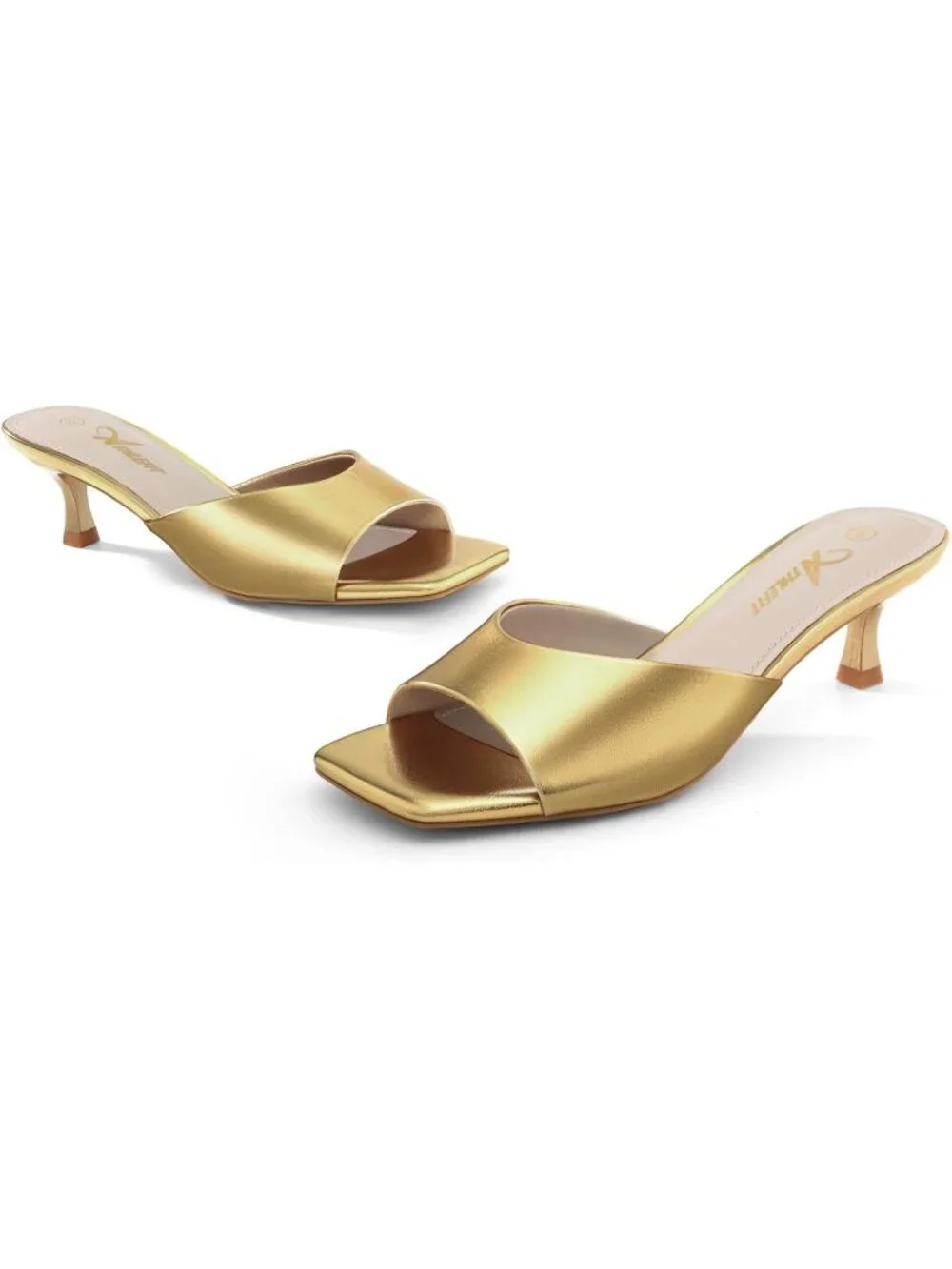 Women's Gold Sandals Square Open Toe Low Heels Comfortable Kitten Heels Shoes